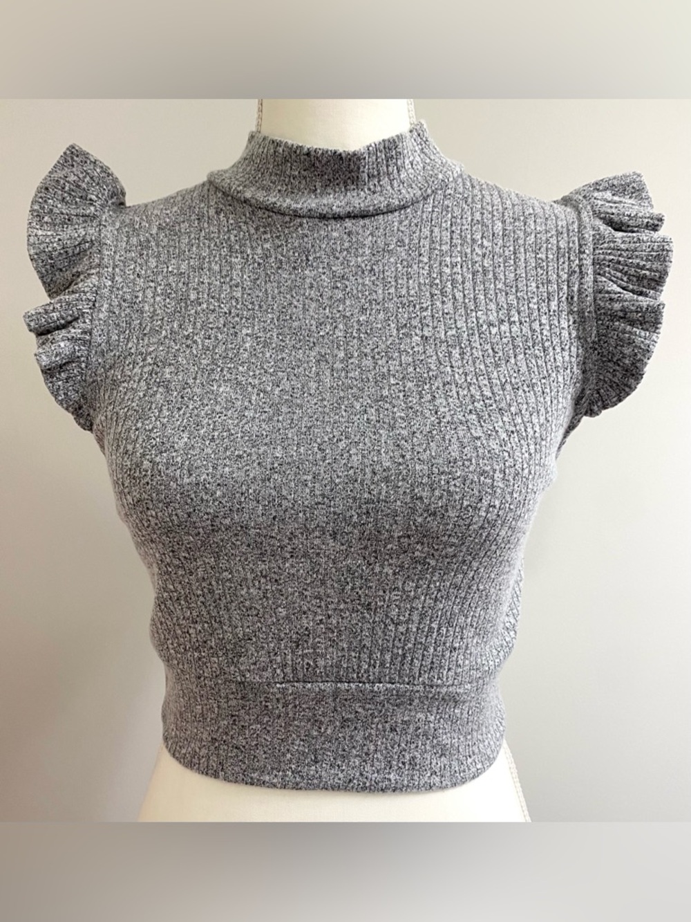 Free People Womens M Gray Flutter Sleeve Crop Sweater Boho Y2K Fairy Cottagecore - Picture 13 of 13